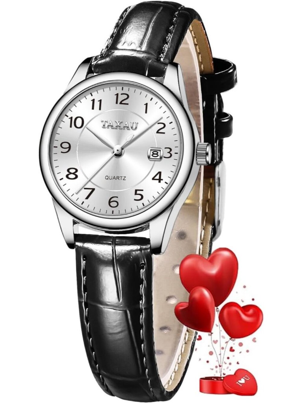Women's Black Silver Waterproof Stylish Analog Quartz Leather Band Wrist Watches